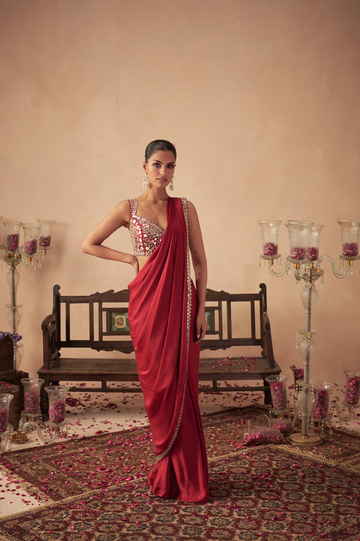 Red Satin Saree