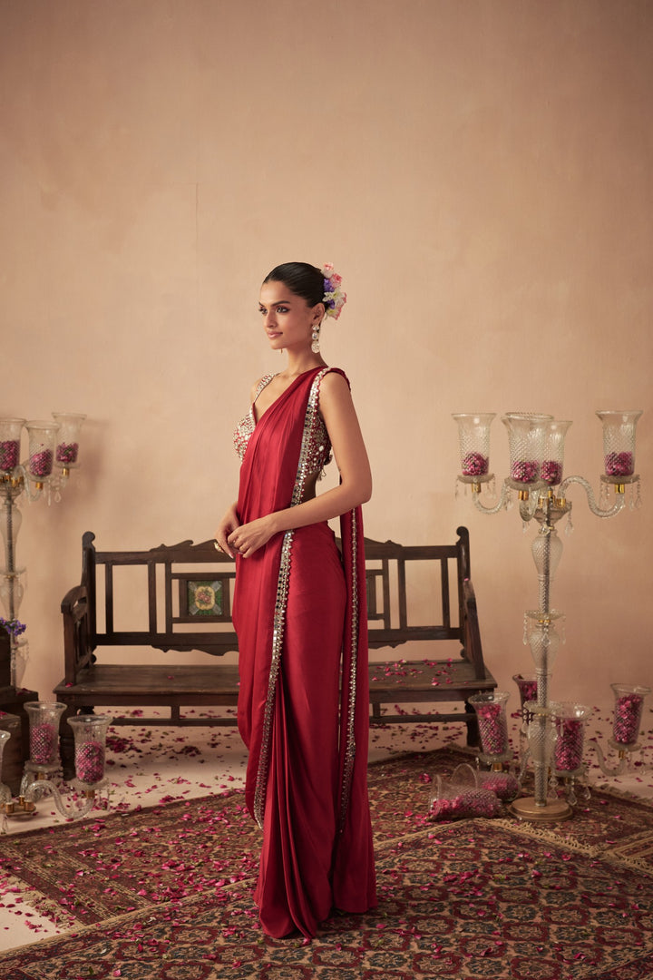 Red Satin Saree