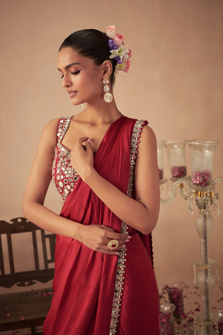Red Satin Saree