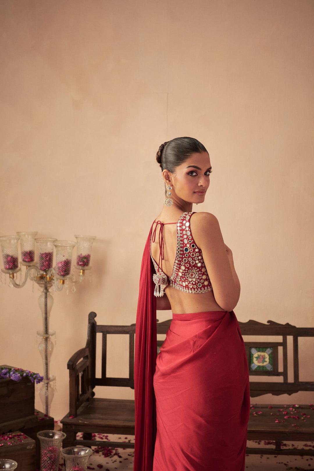 Red Satin Saree
