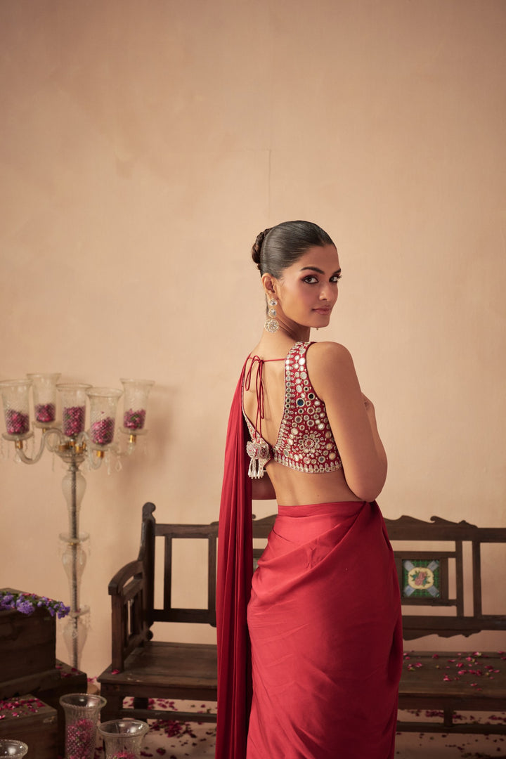 Red Satin Saree