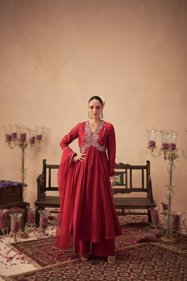 Red Anarkali Set