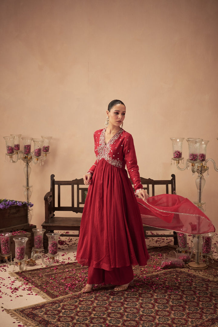 Red Anarkali Set