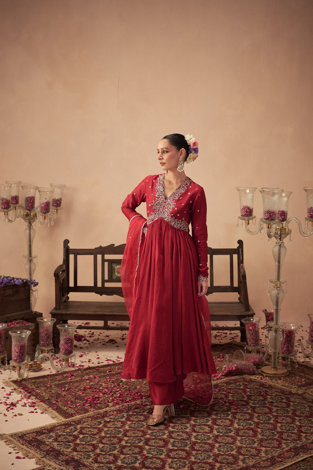 Red Anarkali Set