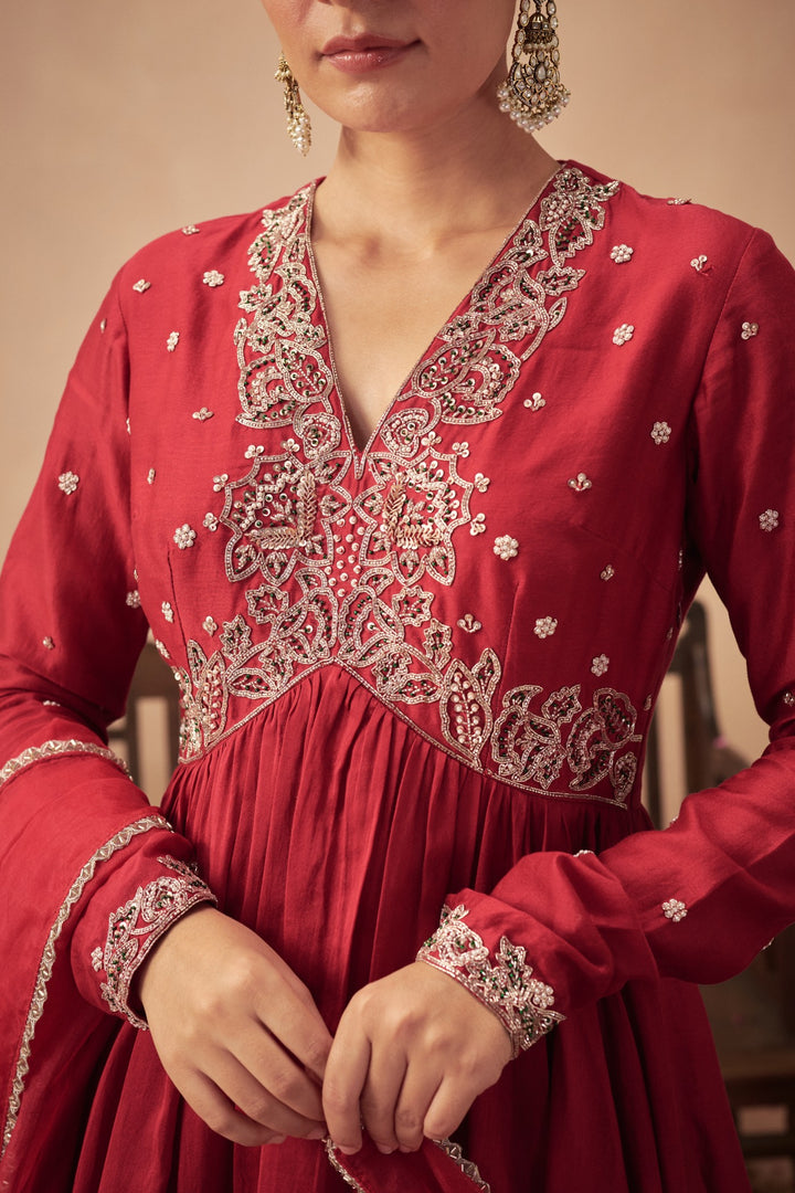 Red Anarkali Set