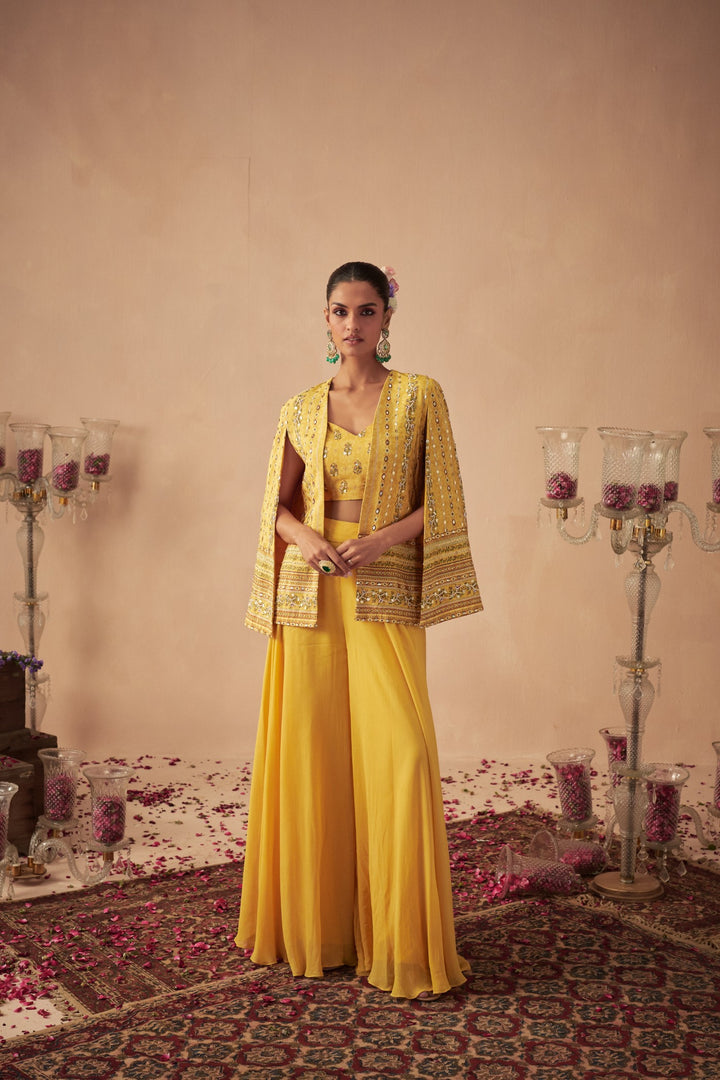 Yellow Vine Jacket with Palazzo and Bustier