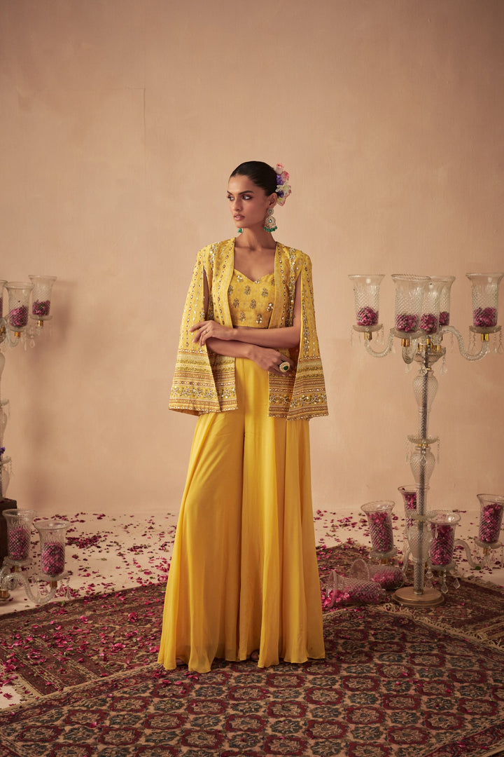 Yellow Vine Jacket with Palazzo and Bustier