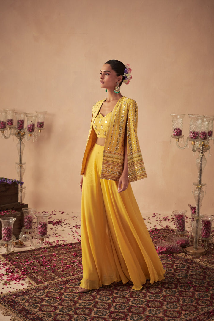 Yellow Vine Jacket with Palazzo and Bustier