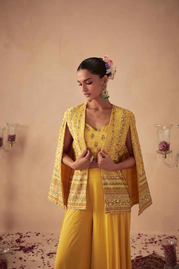 Yellow Vine Jacket with Palazzo and Bustier