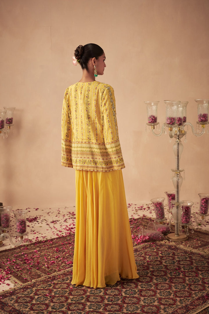 Yellow Vine Jacket with Palazzo and Bustier