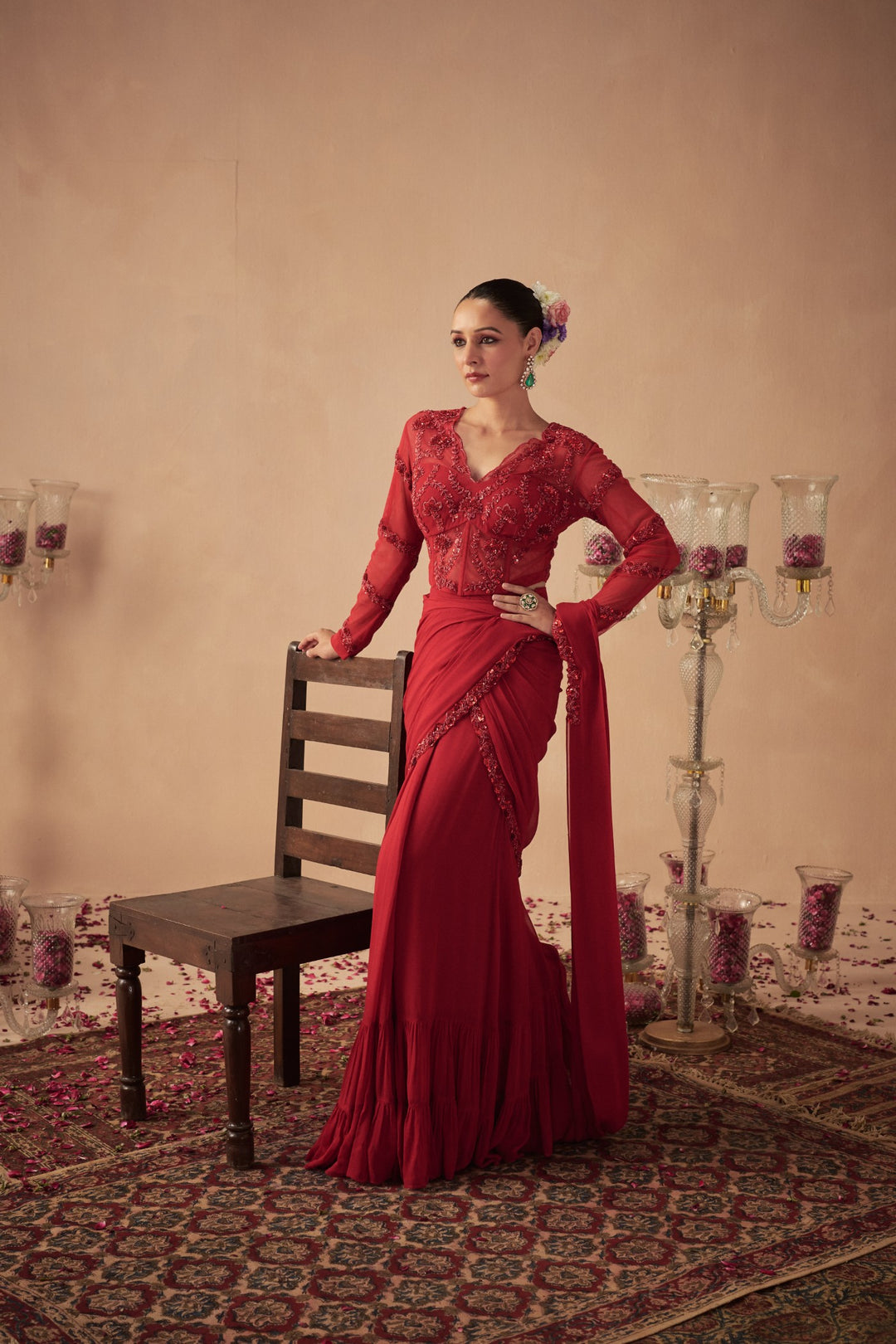 Red Pre-Draped Saree