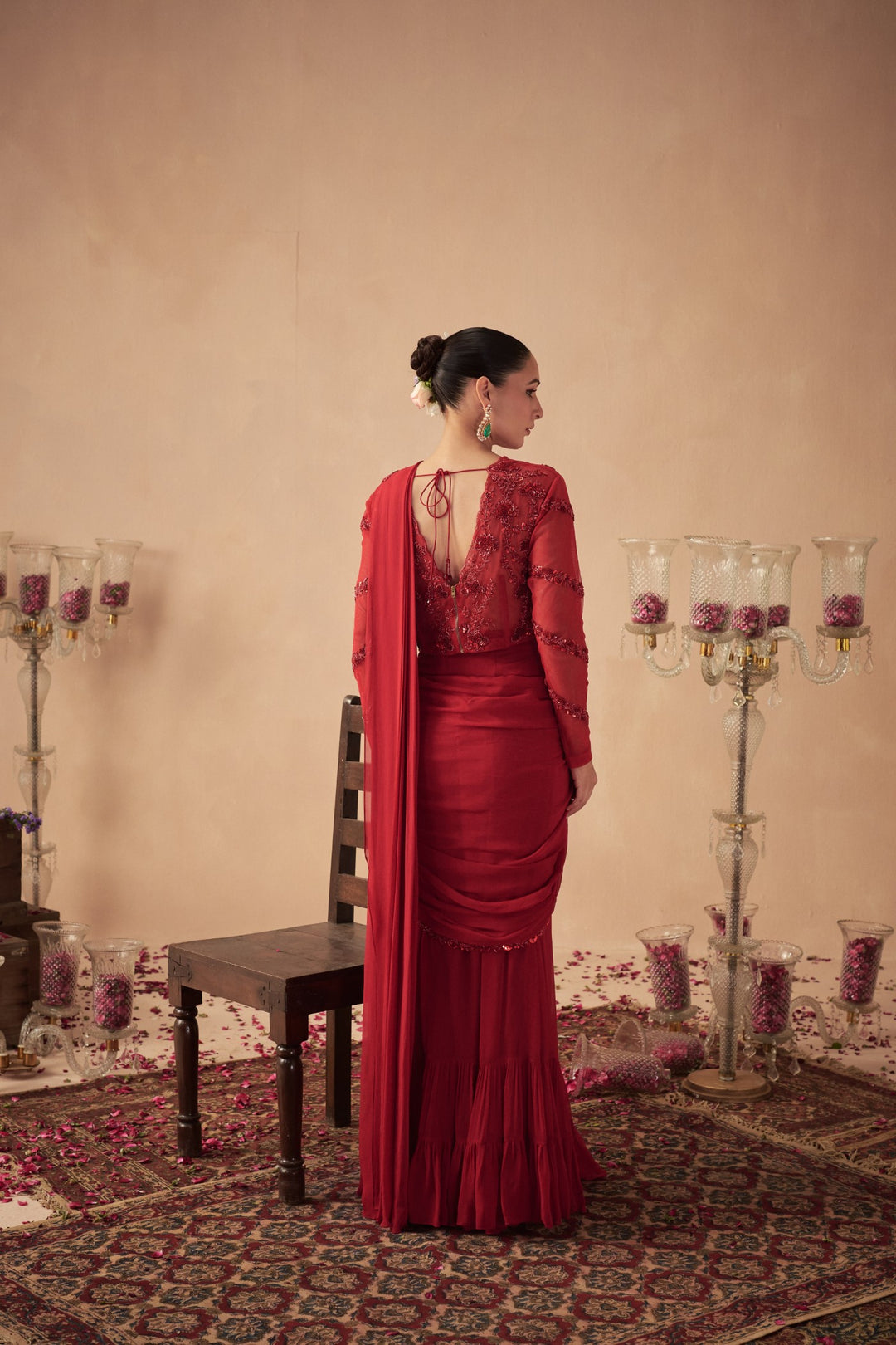 Red Pre-Draped Saree