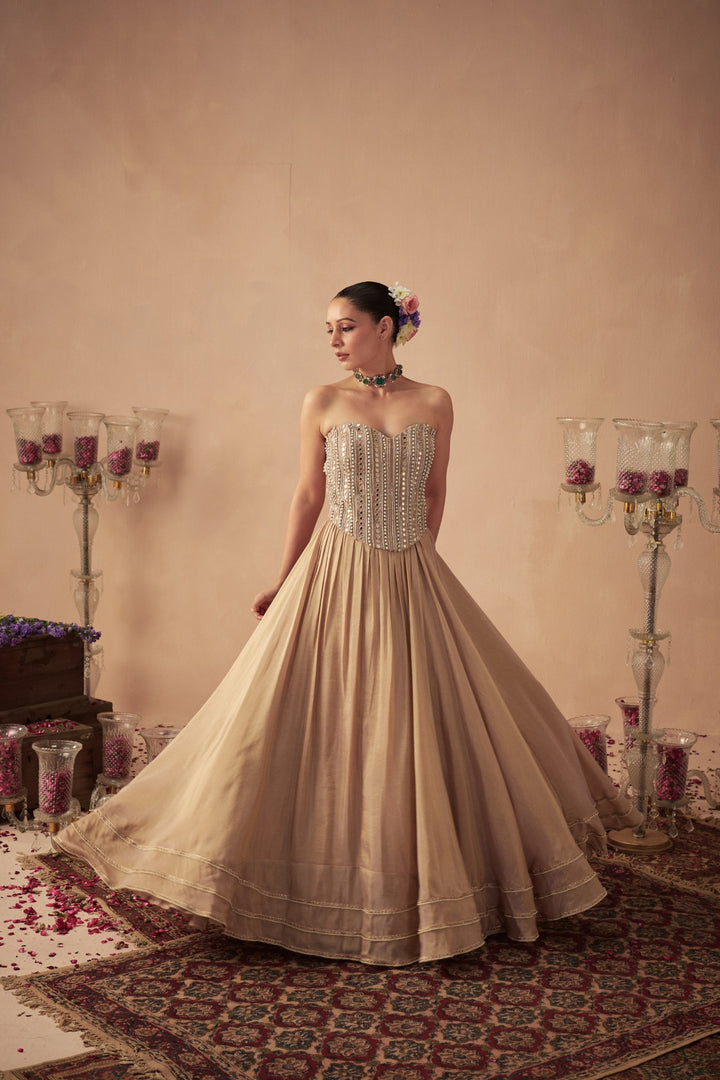 Rose Gold Lehenga with Corset