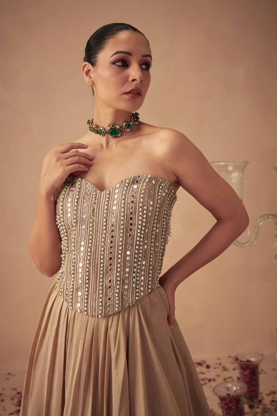Rose Gold Lehenga with Corset