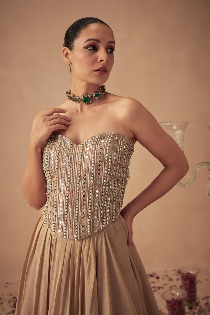 Rose Gold Lehenga with Corset