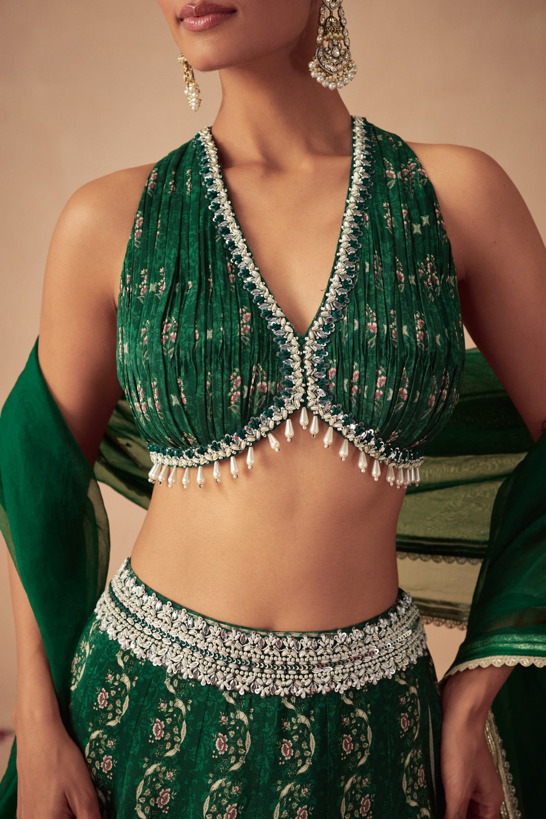 Green Vine Lehenga Set
