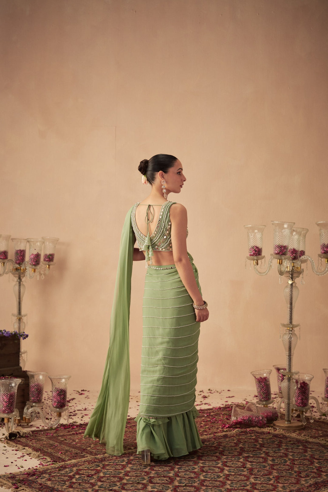 Sage Green Pre-Draped Saree