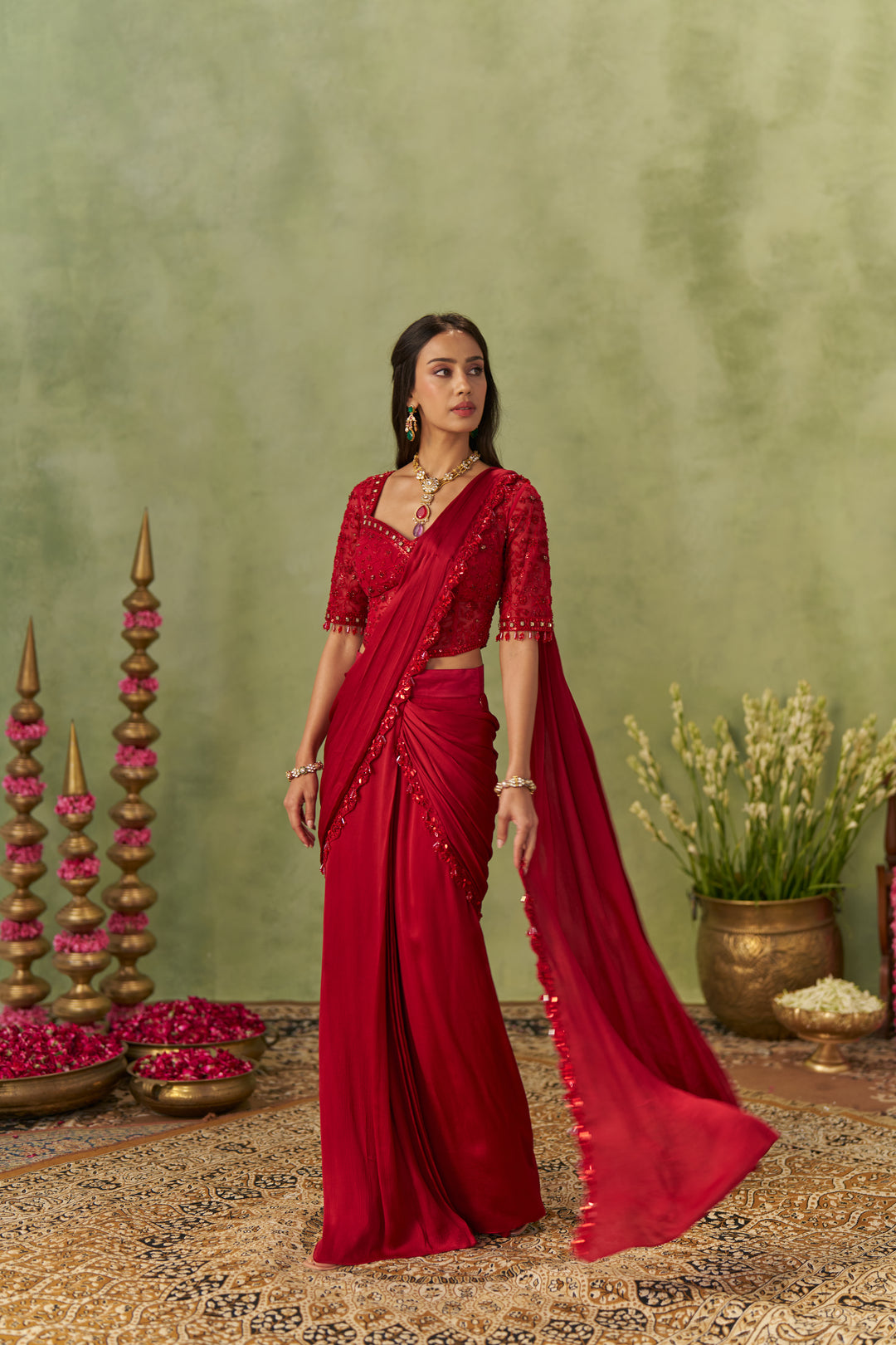 Ruby Red Pre Draped Saree