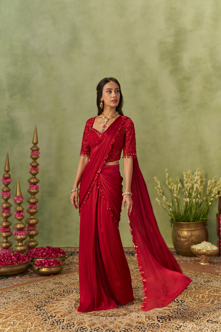 Ruby Red Pre Draped Saree