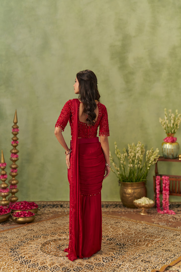 Ruby Red Pre Draped Saree