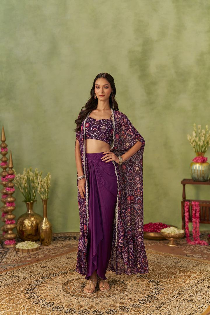 Jamuni Draped Skirt Set With Cape
