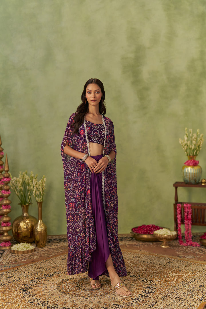 Jamuni Draped Skirt Set With Cape