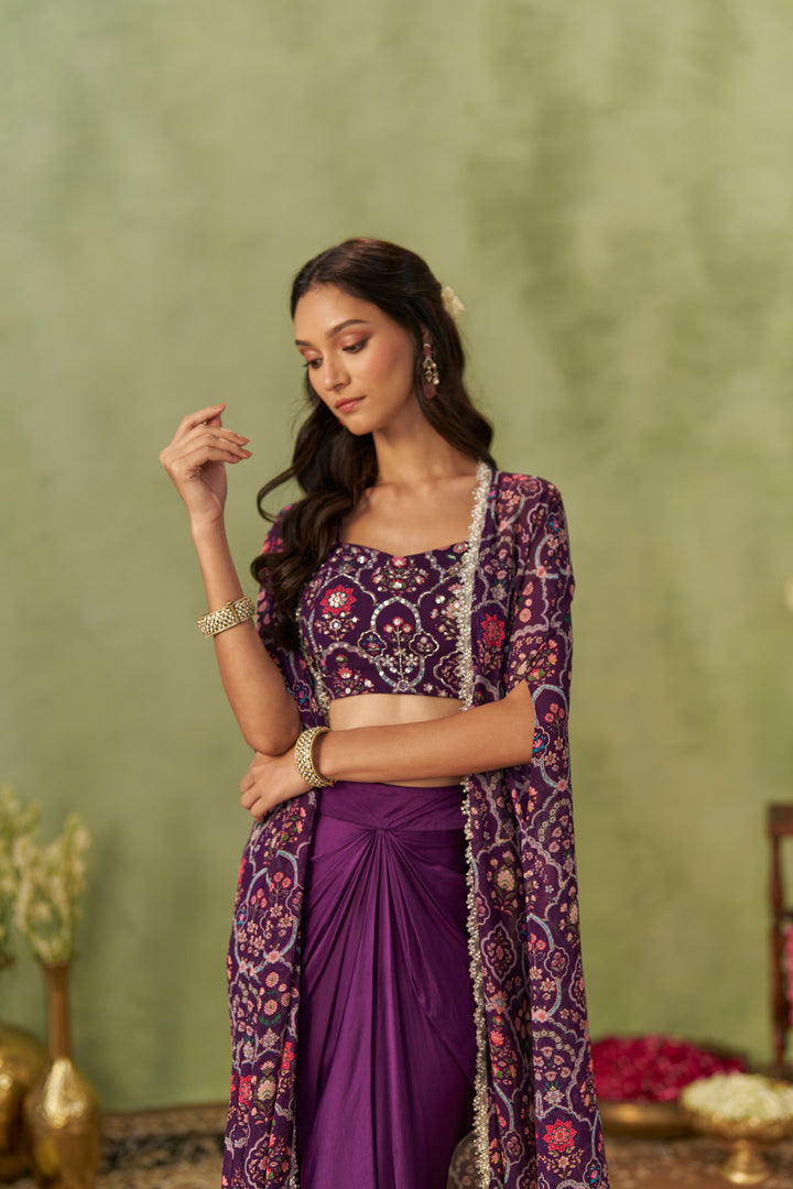 Jamuni Draped Skirt Set With Cape