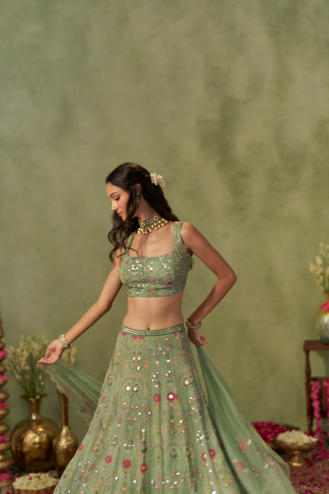 Pista Lehenga Set With Dupatta