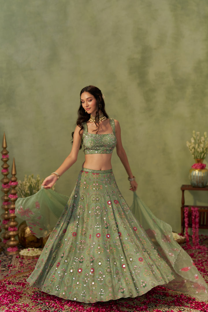 Pista Lehenga Set With Dupatta