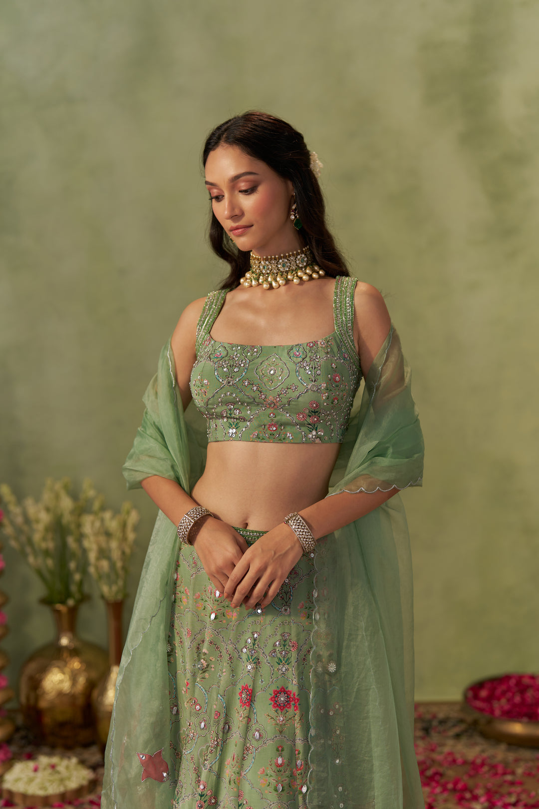 Pista Lehenga Set With Dupatta