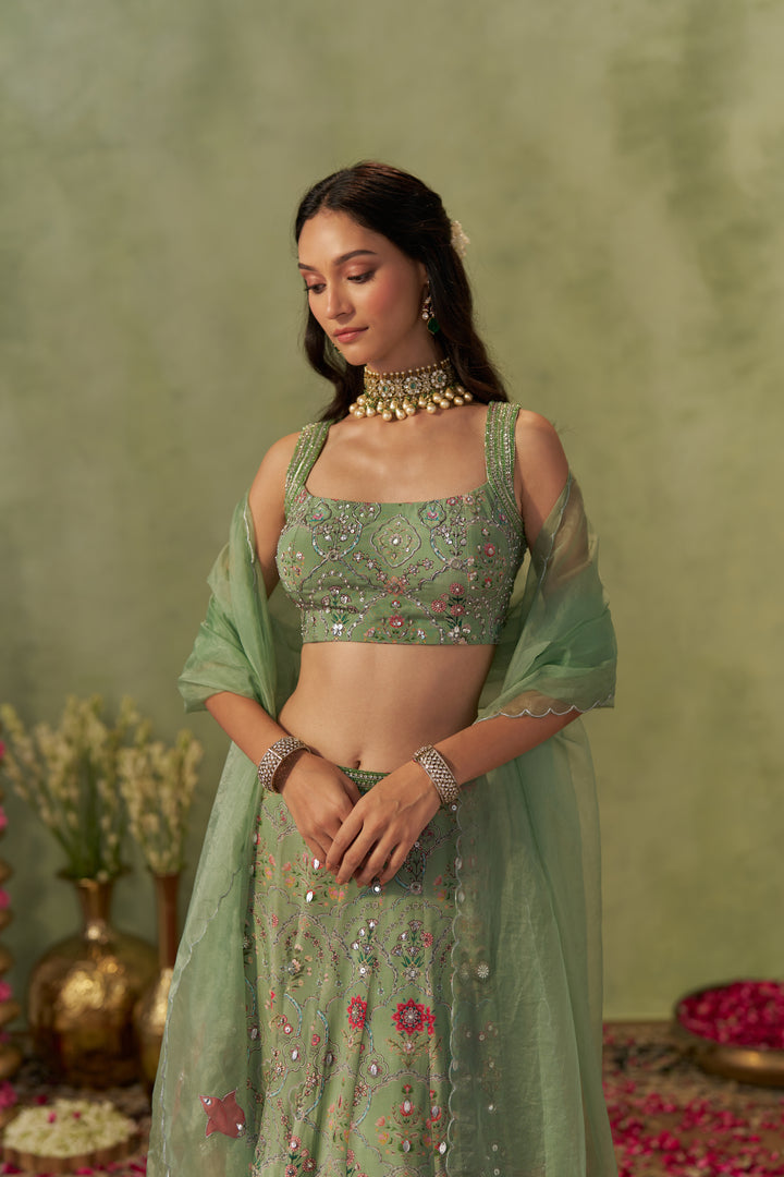 Pista Lehenga Set With Dupatta