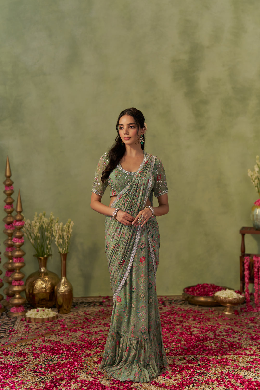 Pista Pre-Draped Saree