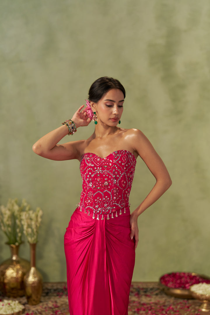 Rani Pink Corset With Draped Skirt