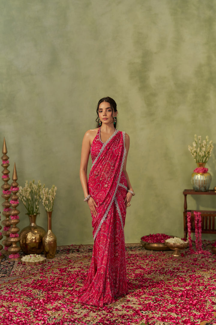 Rani Pink Pre-Draped Saree