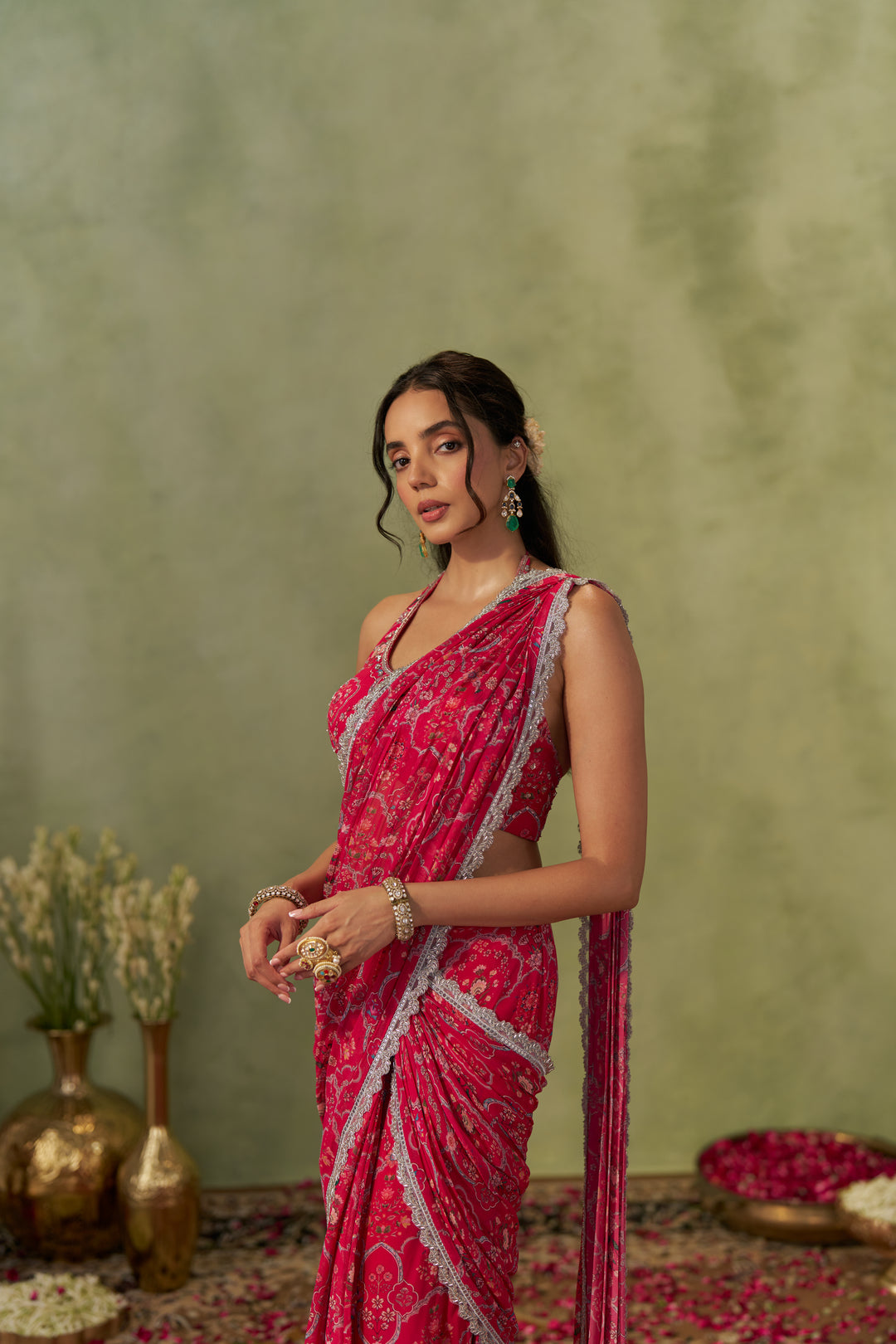 Rani Pink Pre-Draped Saree
