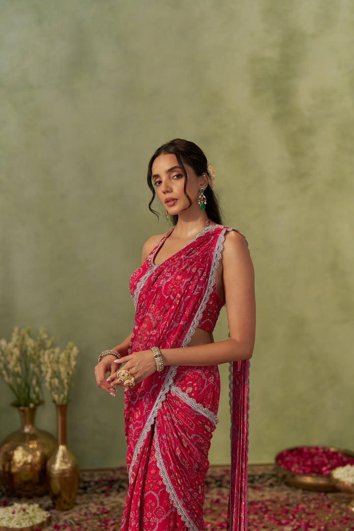 Rani Pink Pre-Draped Saree