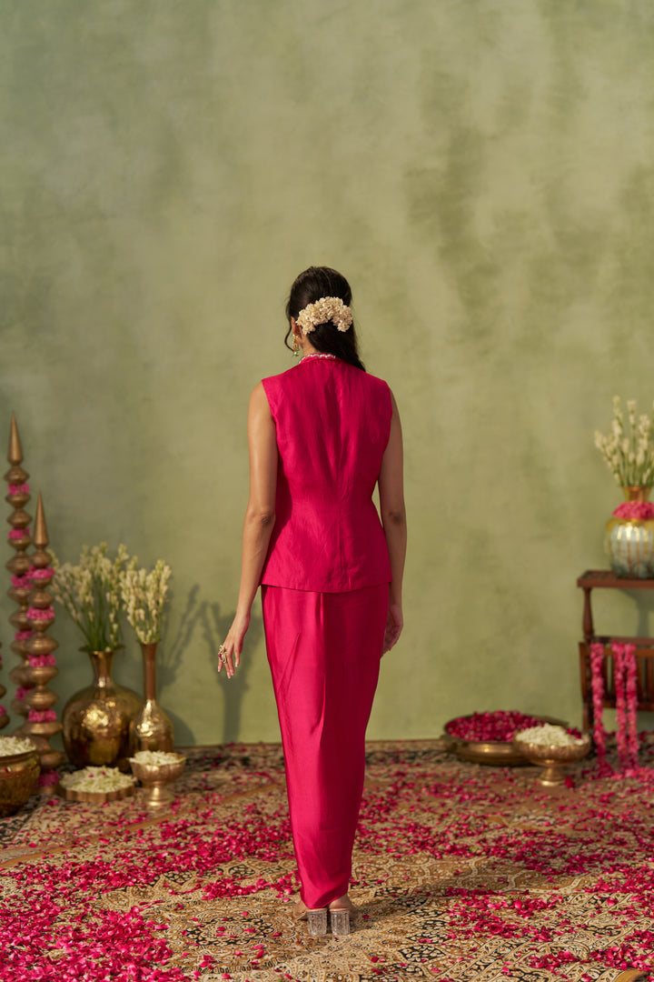 Rani Pink Jacket With Draped Skirt