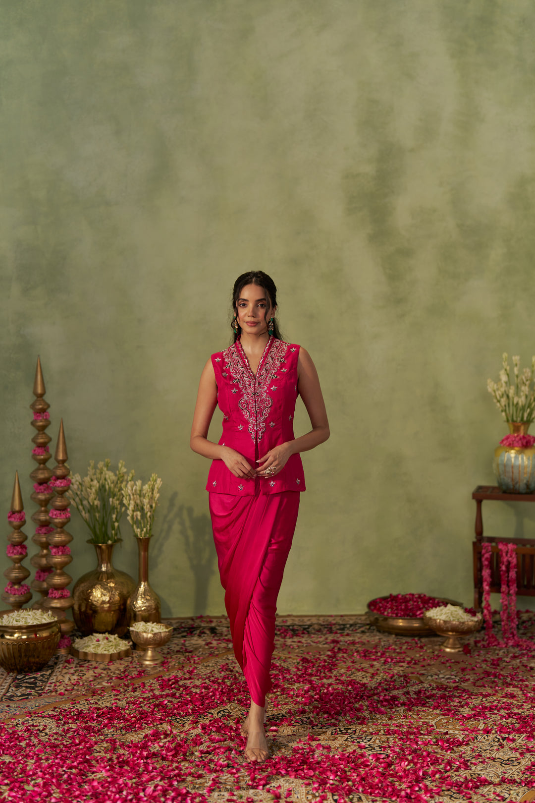 Rani Pink Jacket With Draped Skirt