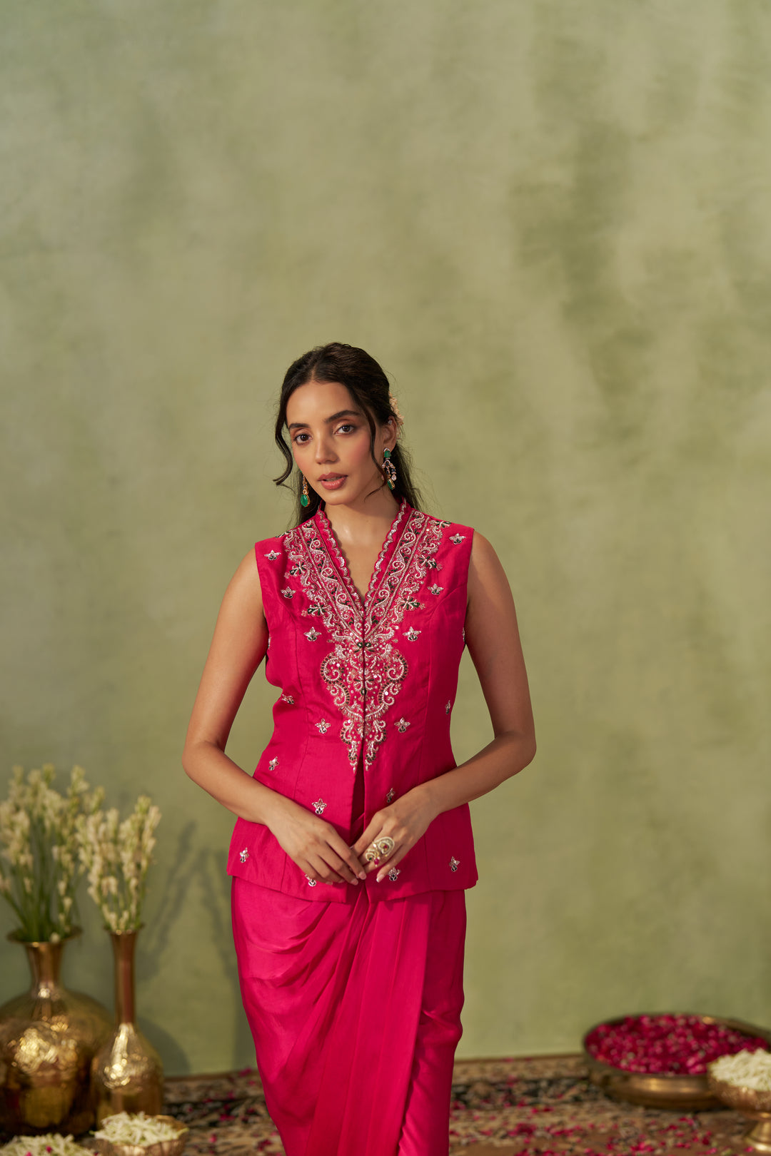 Rani Pink Jacket With Draped Skirt