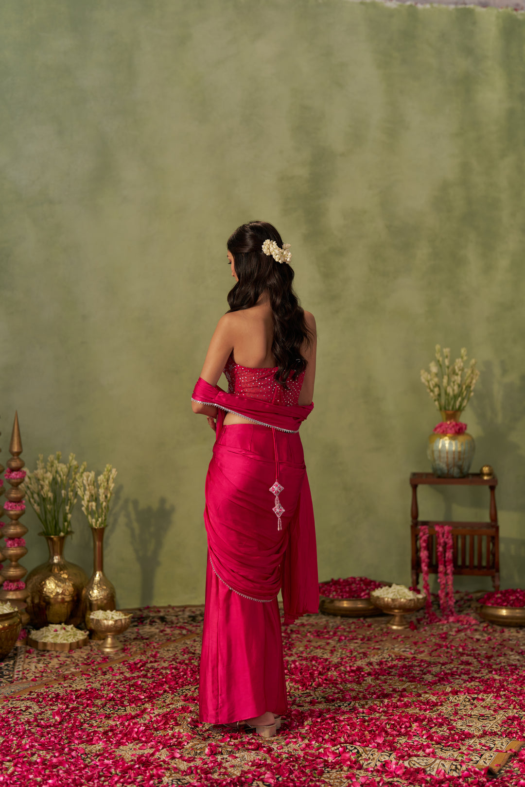 Rani Pink Satin Saree With Corset