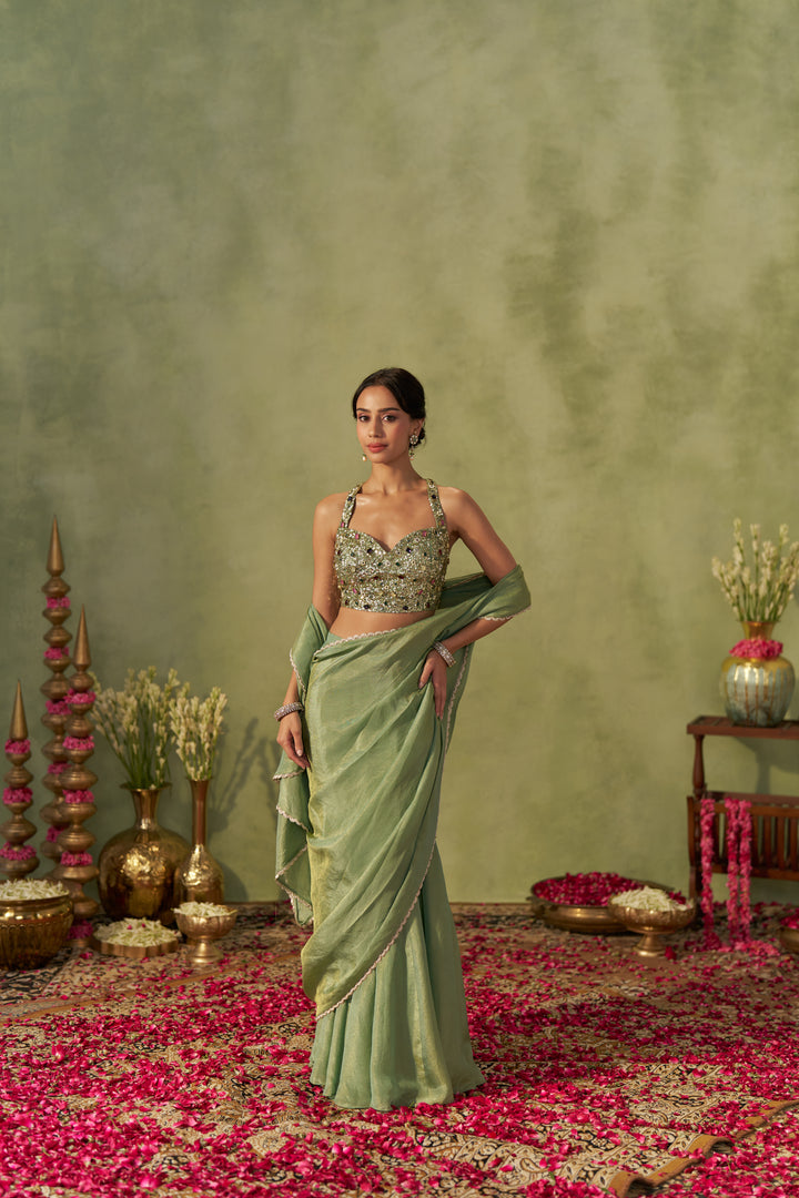 Pista Tissue Pre-Draped Saree