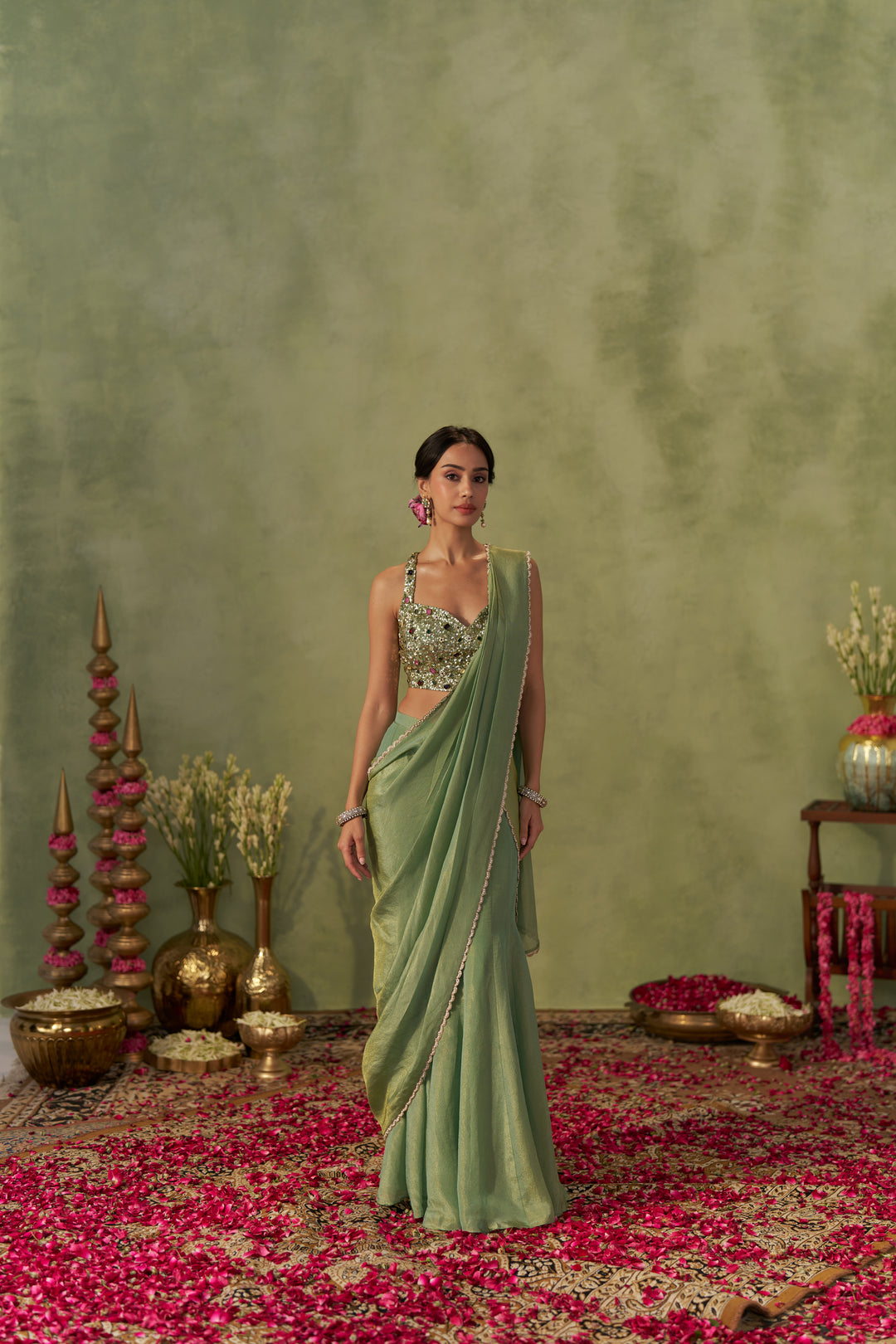 Pista Tissue Pre-Draped Saree