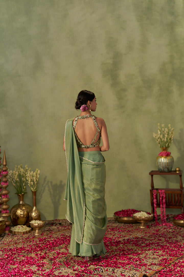 Pista Tissue Pre-Draped Saree