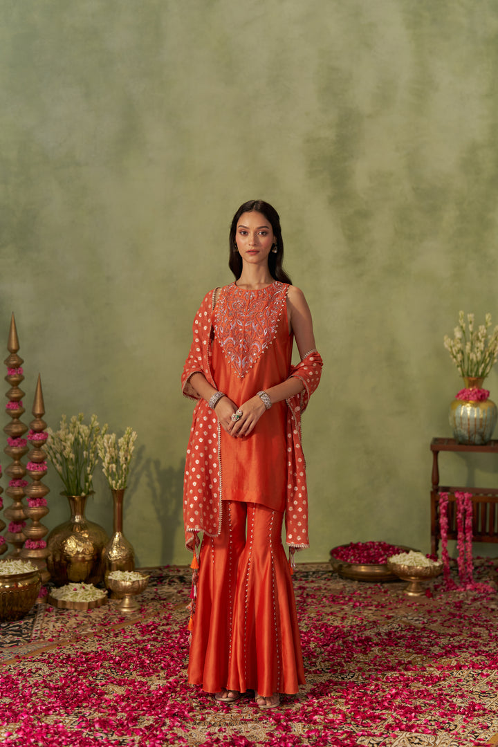 Rust Kurta And Sharara Set
