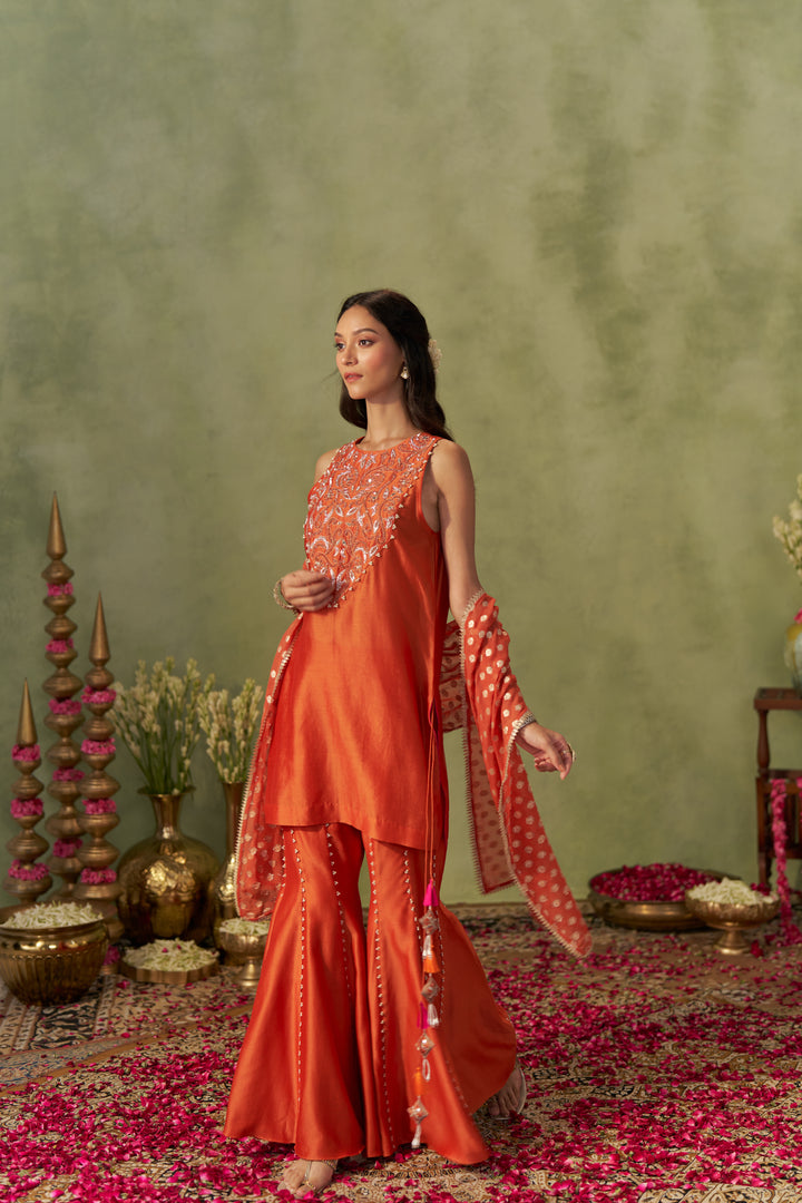 Rust Kurta And Sharara Set