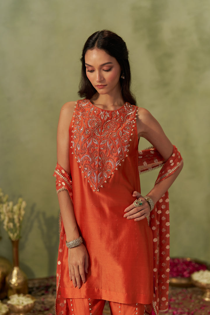 Rust Kurta And Sharara Set