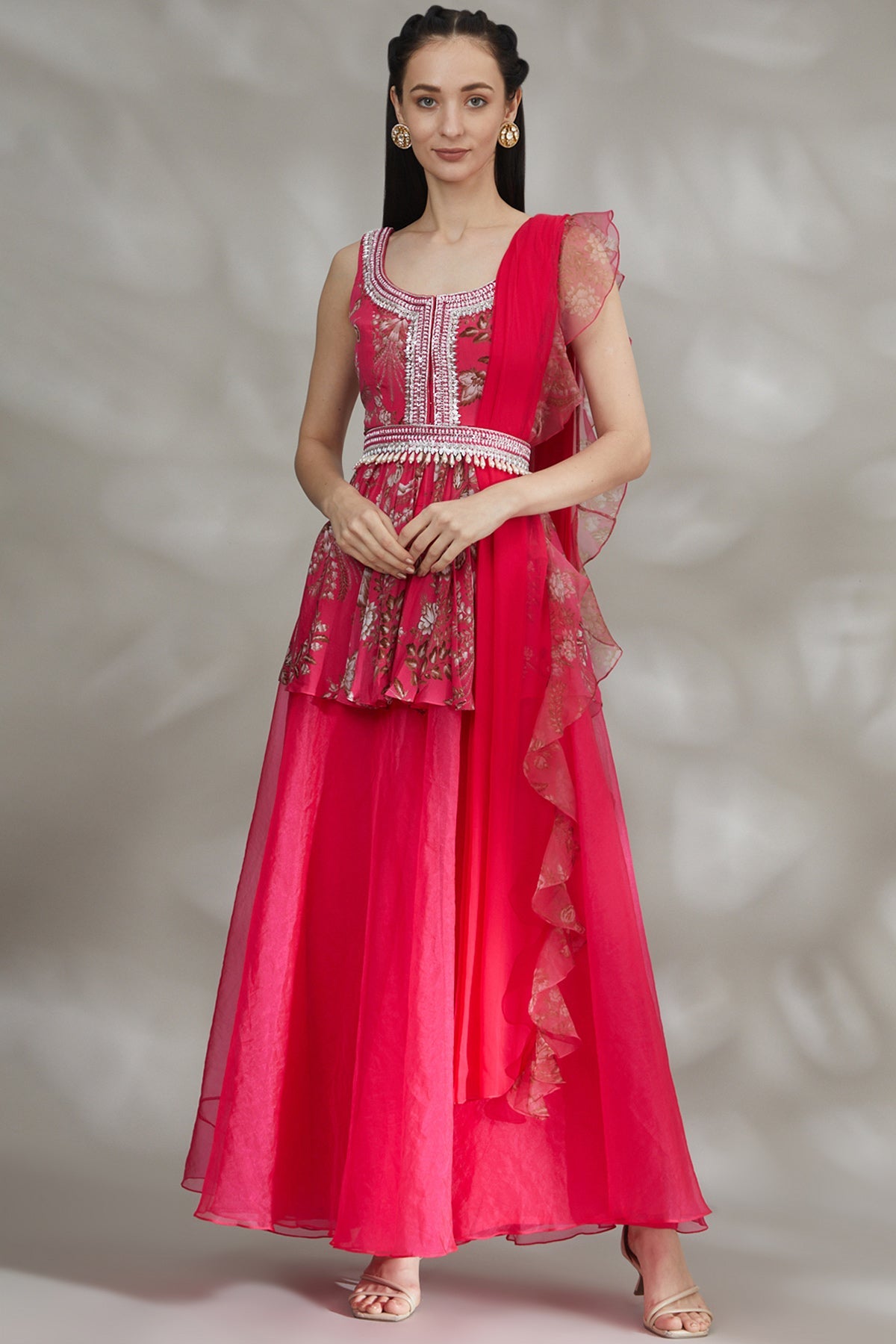 Kurta and Palazzo Set With Frill Dupatta - RTS