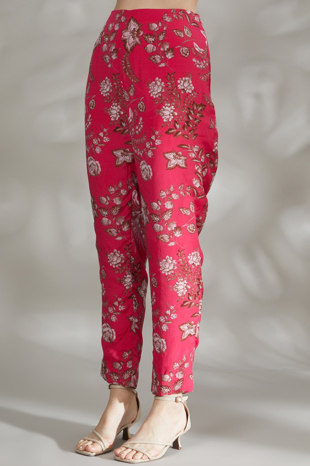 Pink Printed Pant Saree Set - RTS
