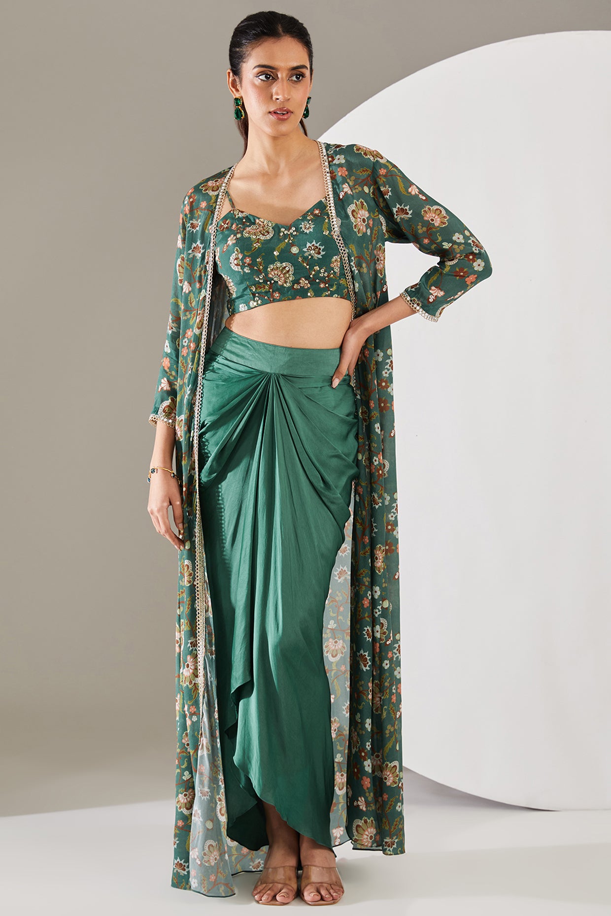 Green Cape Set with Skirt