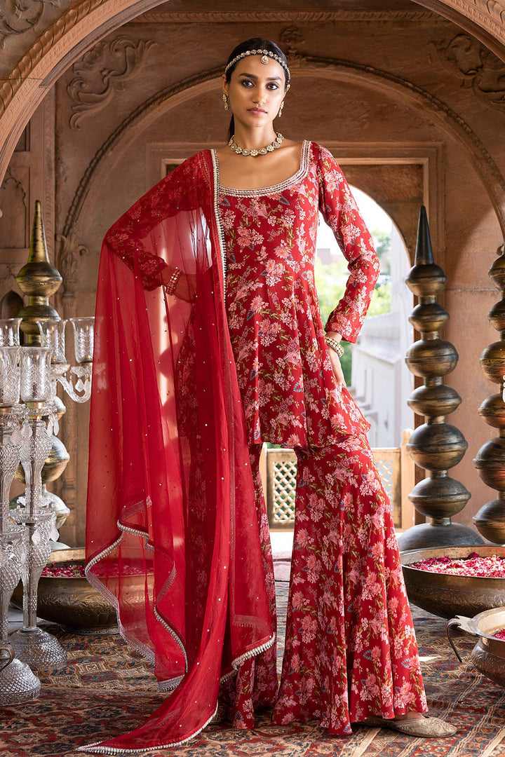 Maroon Printed Sharara Set